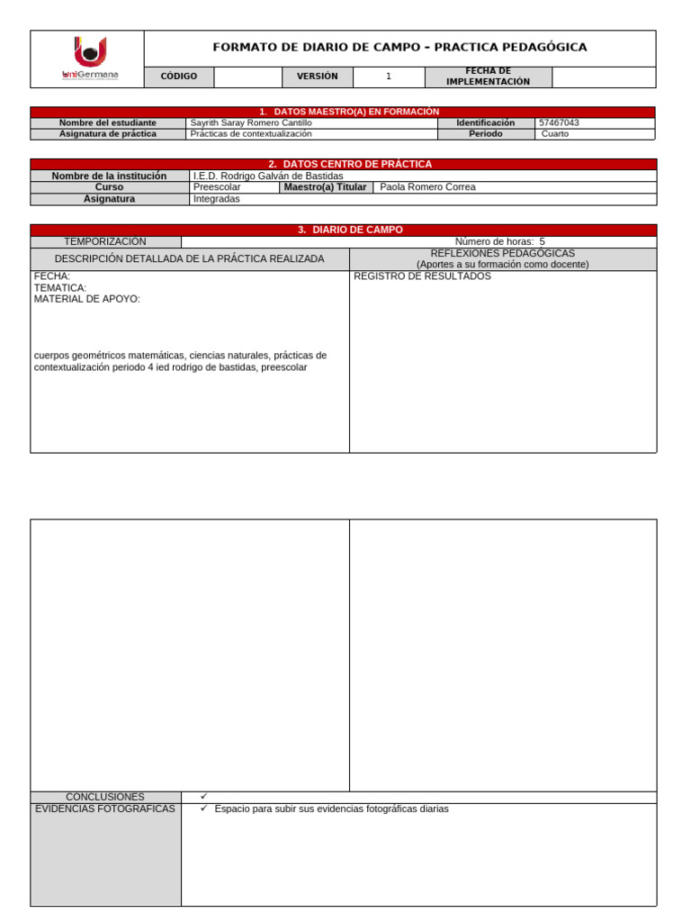 Formato Diario de Campo Practica | PDF