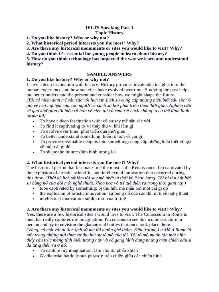 Ielts Speaking Part 1 History | PDF