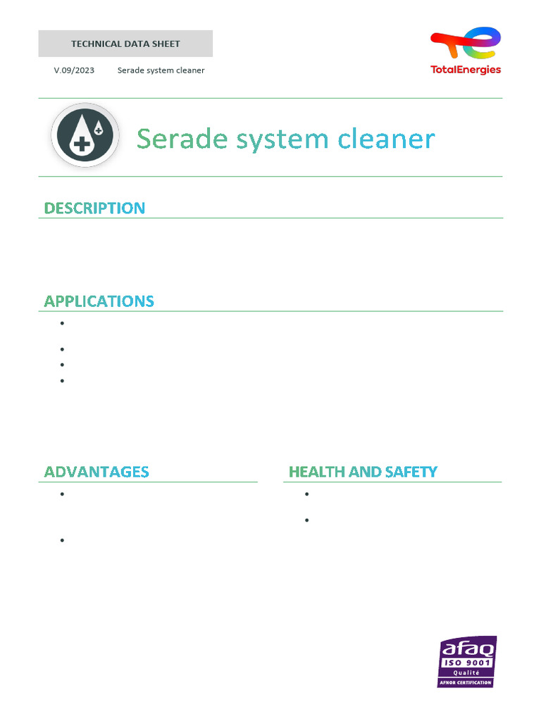 Serade System Cleaner Overview | PDF | Viscosity | Industrial Processes
