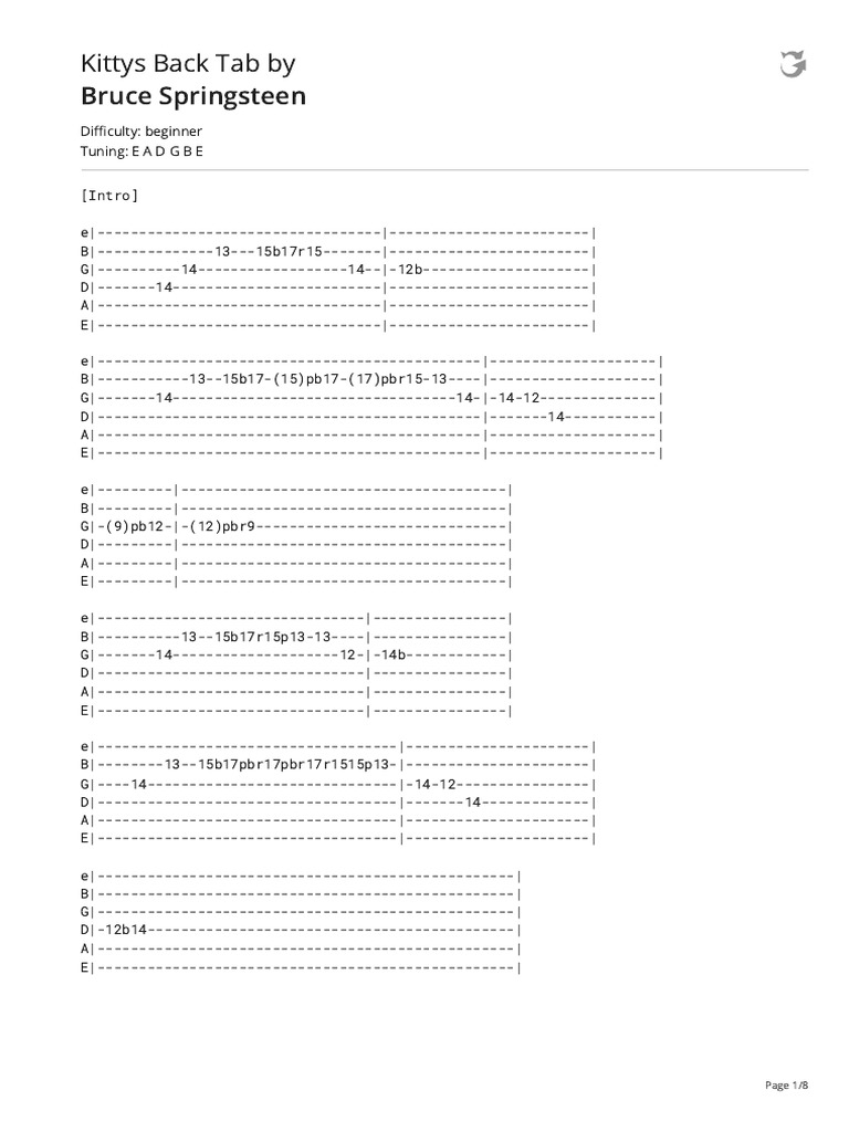 Kittys Back Tab (Ver 2) by Bruce Springsteentabs at Ultimate Guitar ...