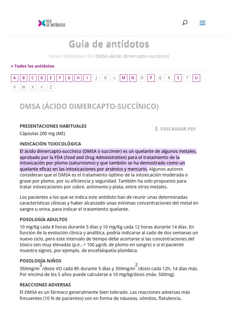 DMSA: Guía de Uso y Posología | PDF | Drogas | Especialidades Medicas