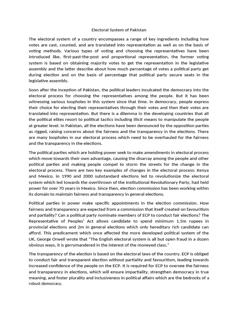 Electoral System of Pakistan | PDF | Elections | Voting
