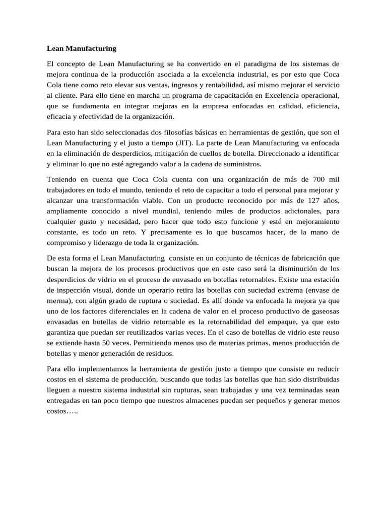 Lean Manufacturing en Coca Cola: Mejora Continua | PDF | Lean ...