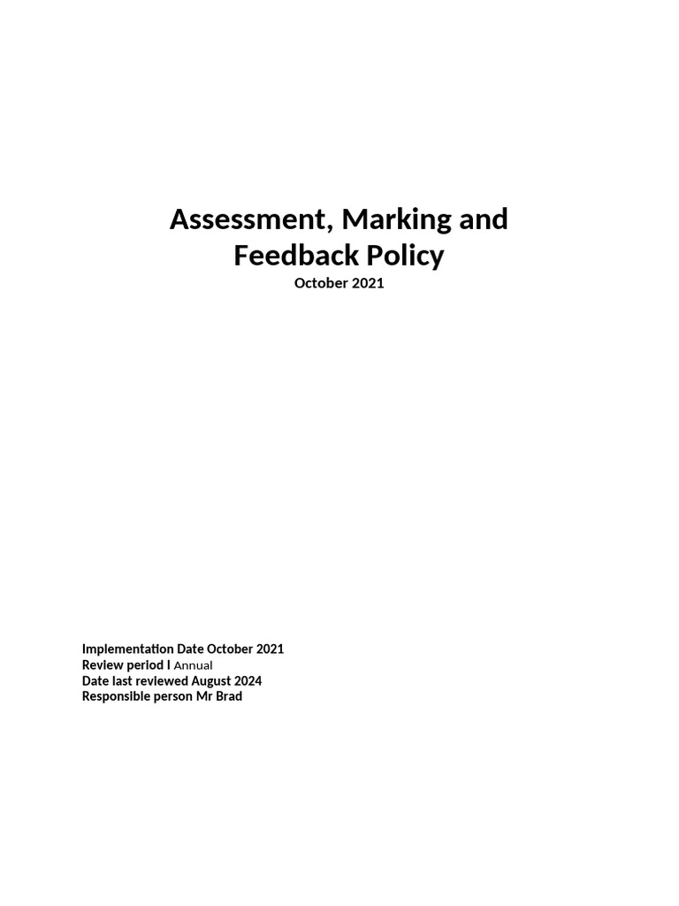 Assessment, Marking and Feedback Policy BIS 2022 | PDF | Teachers ...