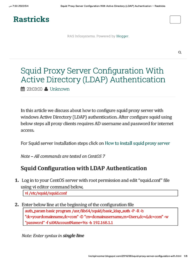 Squid Proxy Server Configuration With Active Directory (LDAP ...