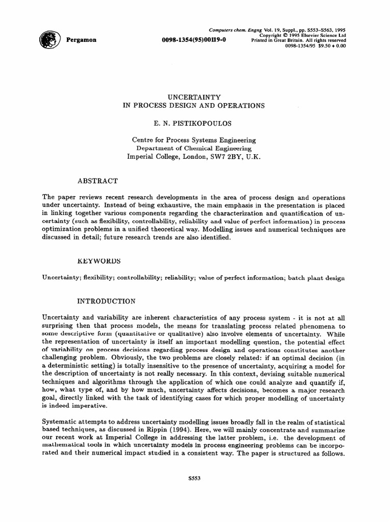 Pistikopoulos1995-Uncertainty in Design and Oeprations | PDF ...