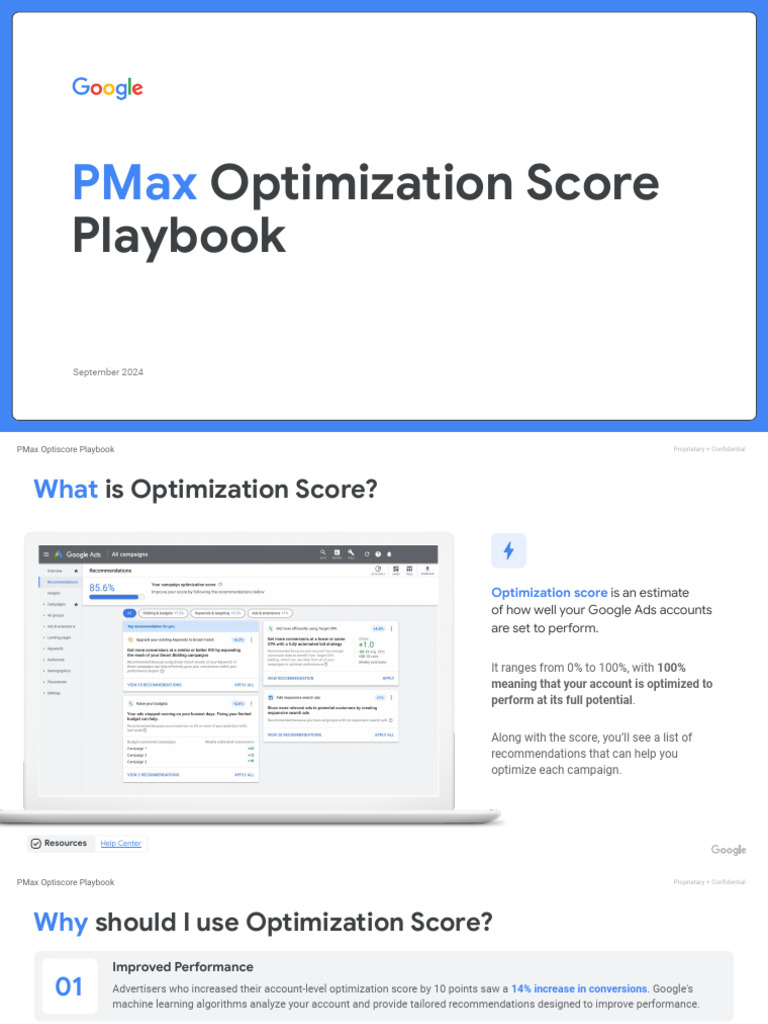 PMax Optimization Score Playbook | PDF | Advertising | Digital Marketing