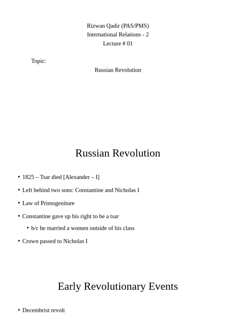 Overview of the Russian Revolution | PDF | Russian Revolution | Russian ...