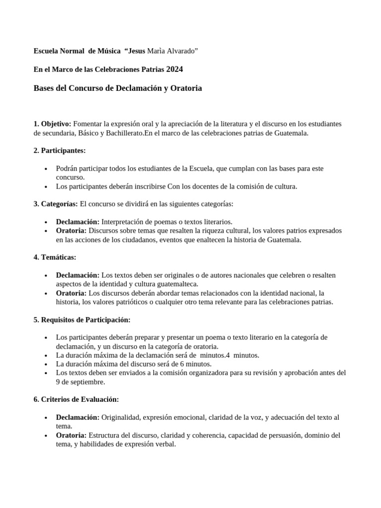 Bases del Concurso de Oratoria 2024 | PDF | Canciones | Hablar en público