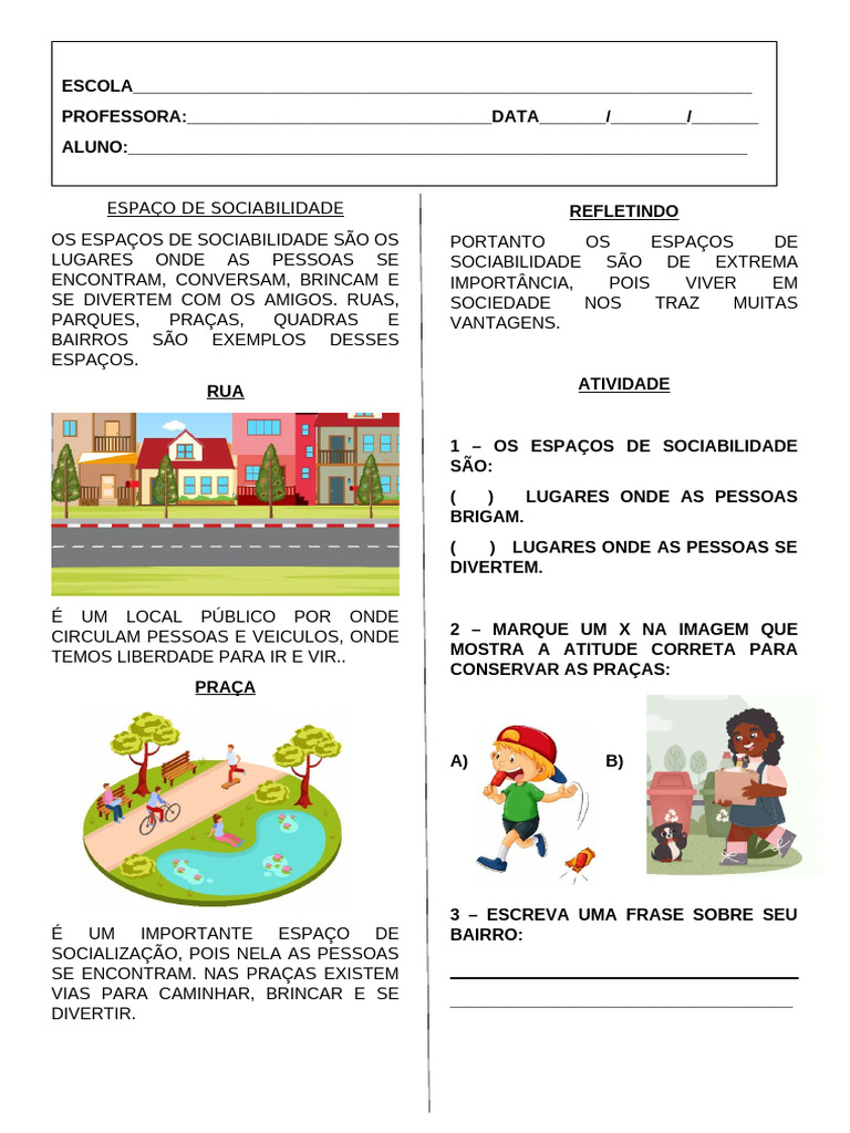 Atividades sobre Espaços de Sociabilidade | PDF | Ciências Sociais