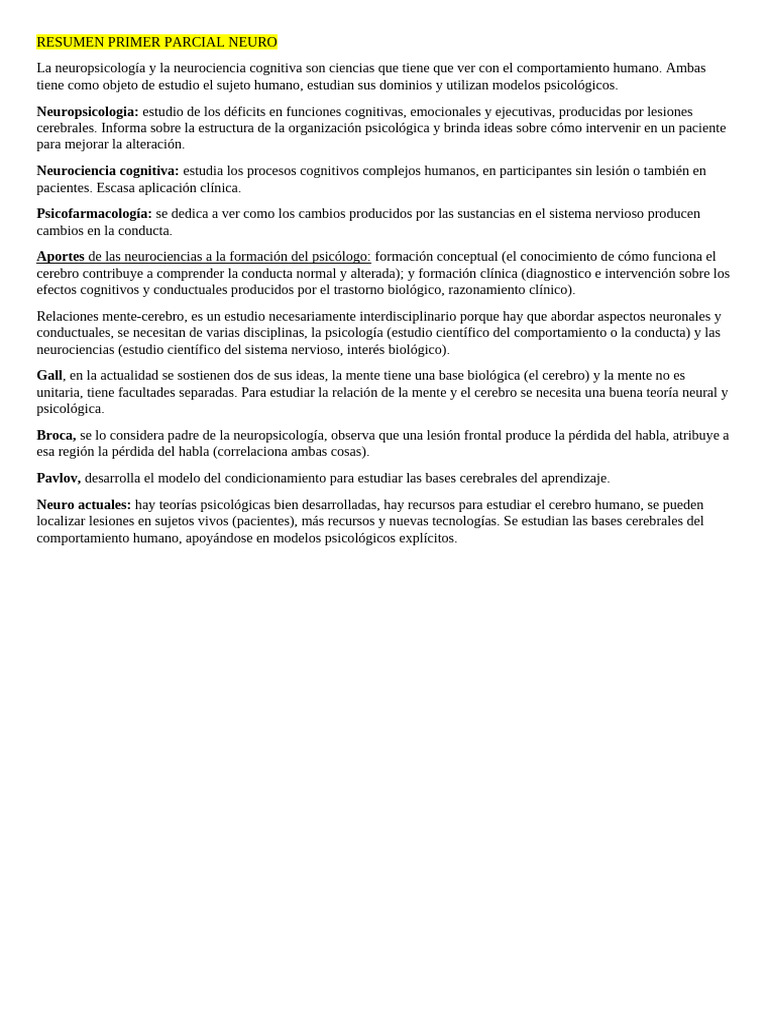 Resumen Primer Parcial Neuro | PDF | Crecimiento personal y profesional ...