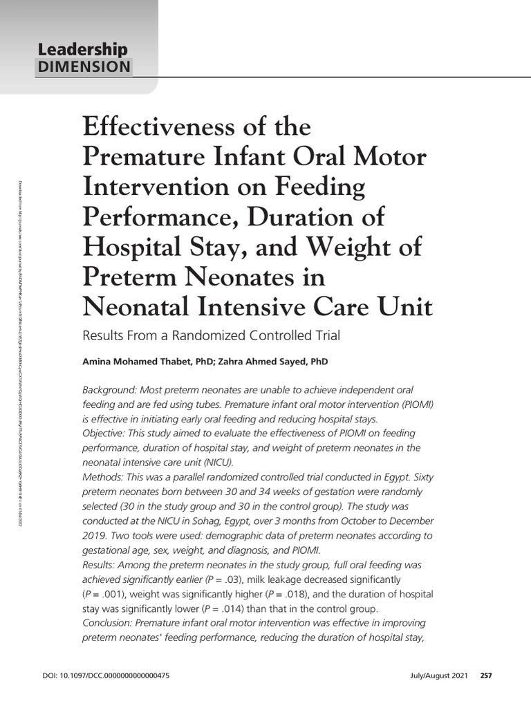 Effectiveness of The Premature Infant Oral Motor.10 | PDF | Preterm ...