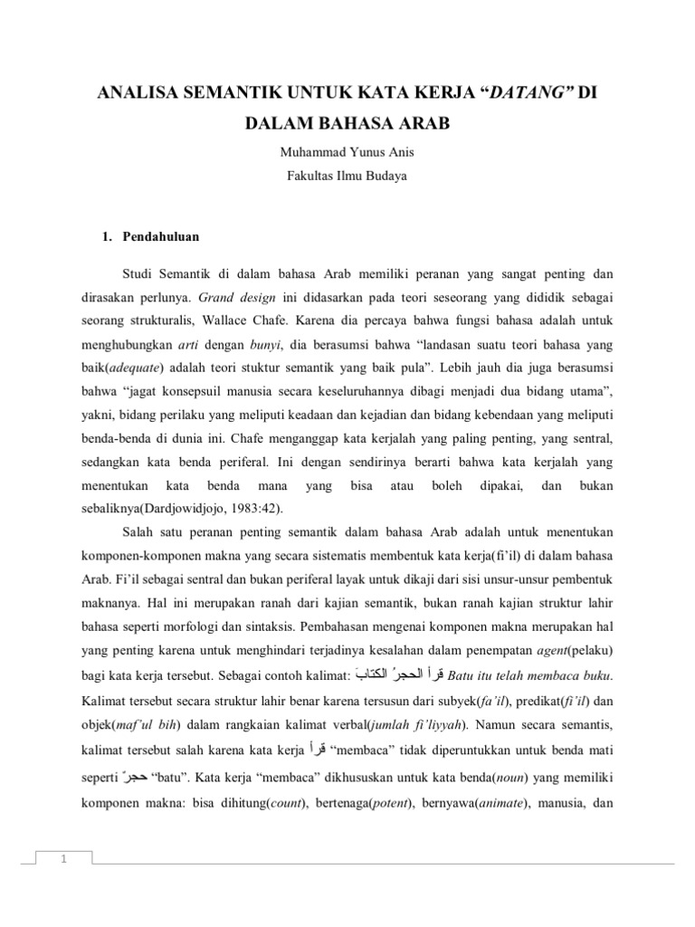 Analisa Semantik Untuk Kata Dasar Datang Di Dalam Bahasa Arab Pdf