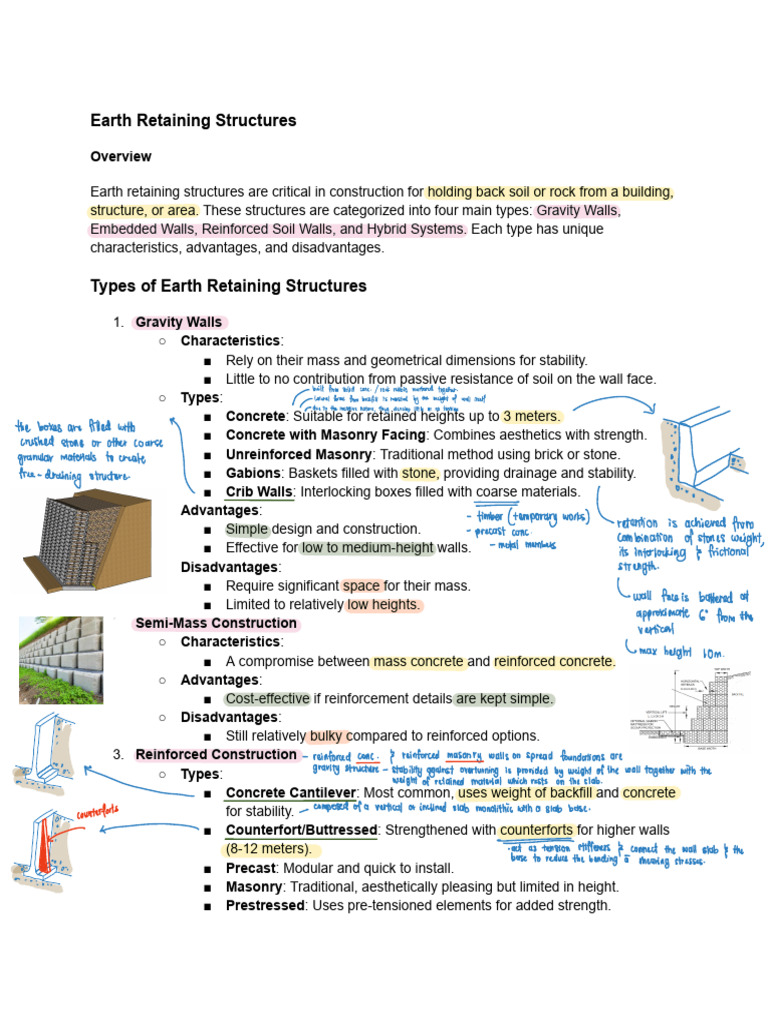 Types of Earth Retaining Structures | PDF | Concrete | Building Engineering
