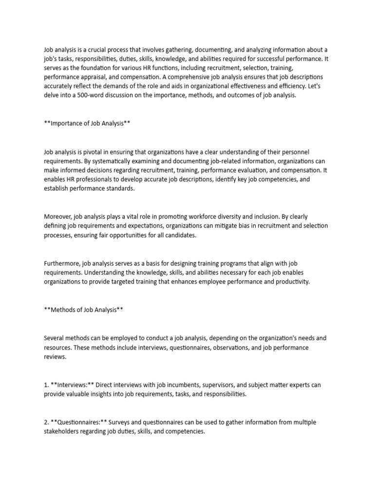 Job Analysis Is A Crucial Process That Involves Gathering | PDF ...