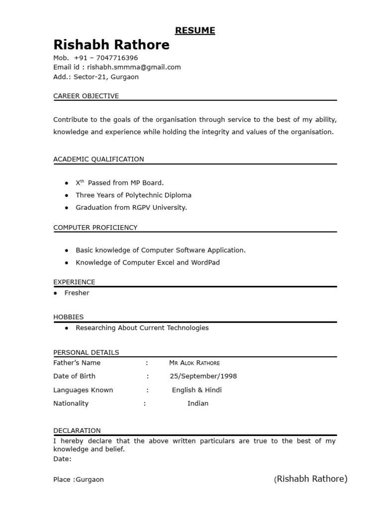 Resume As Fresher Rishabh | PDF
