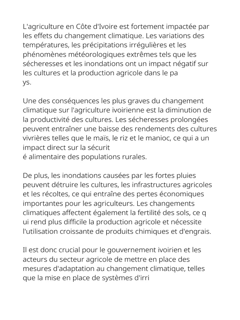 Impact du changement climatique en agriculture | PDF