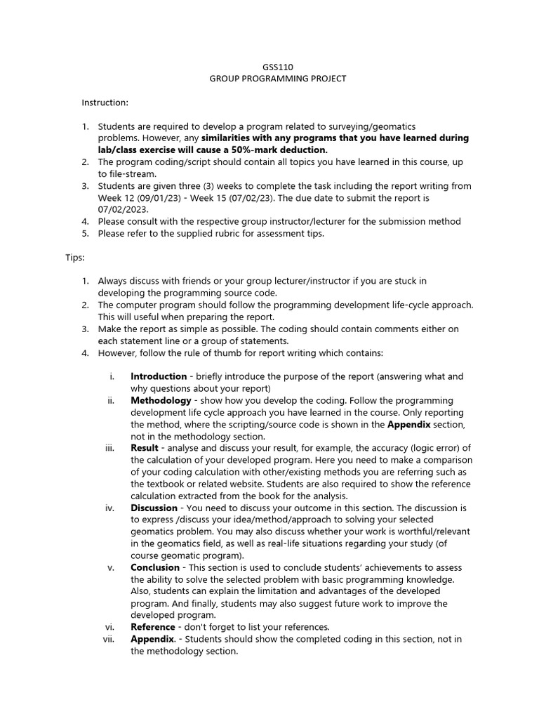 Group Programming Project Guidelines | PDF | Methodology | Computer ...