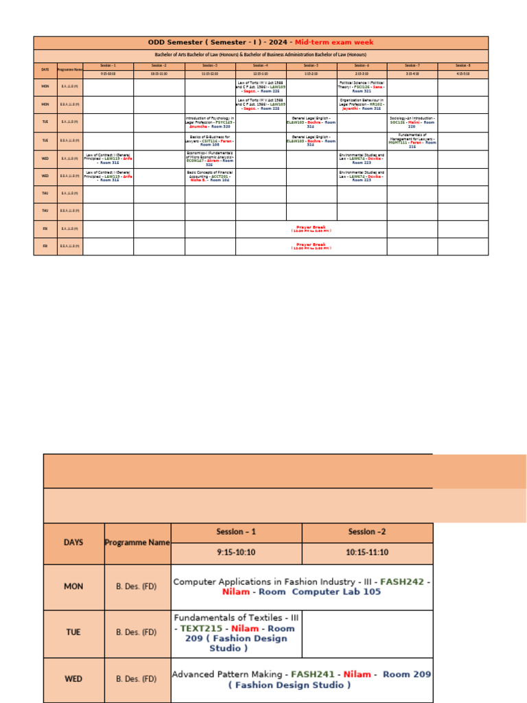 04.11.2024 HAAS ODD Semester - Time Table | PDF | Liberal Arts Education