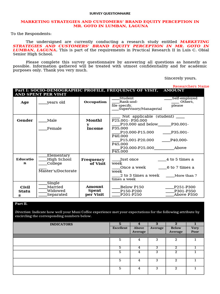 Marketing Survey: Brand Equity in Lumban | PDF