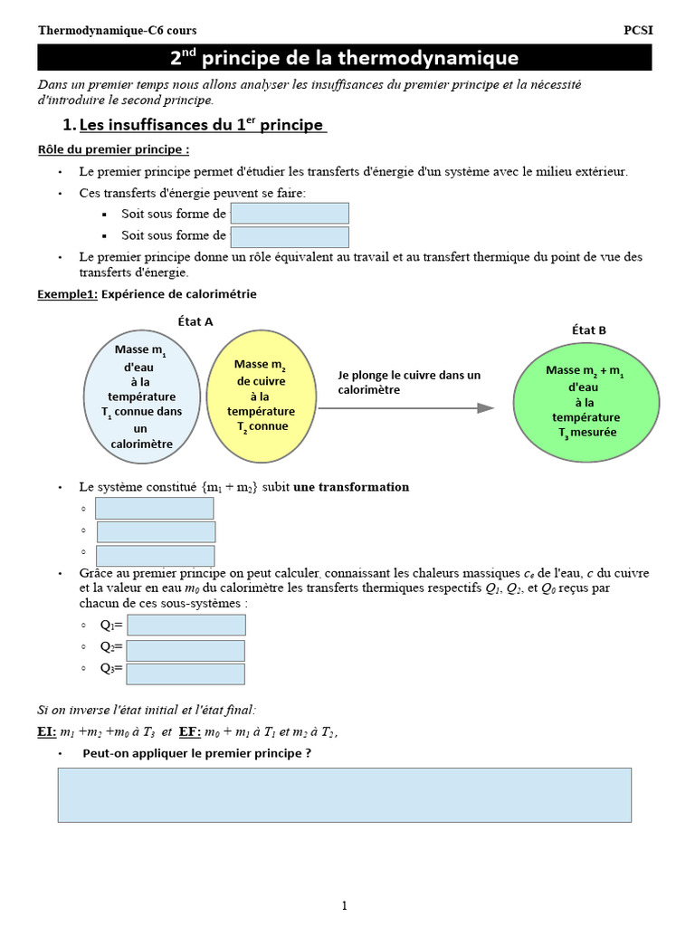 Second principe de la thermodynamique | PDF | Entropie | Deuxième ...
