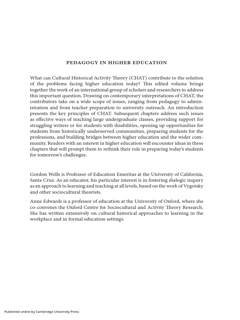 Pedagogy in Higher Education - A Cultural Historical Approach | PDF ...