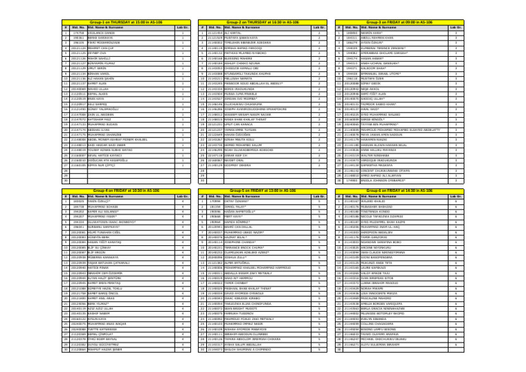 Student Lab Group Schedule | PDF