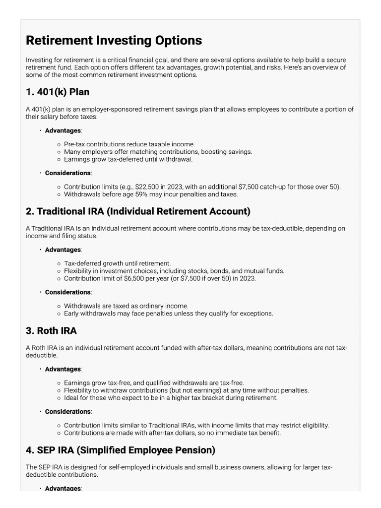 Retirement Investing Options | PDF