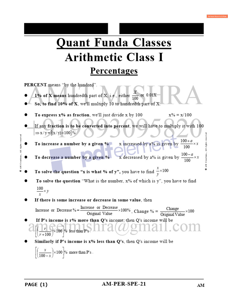 Arithmetic Percentages Explained | PDF | Percentage | Economies