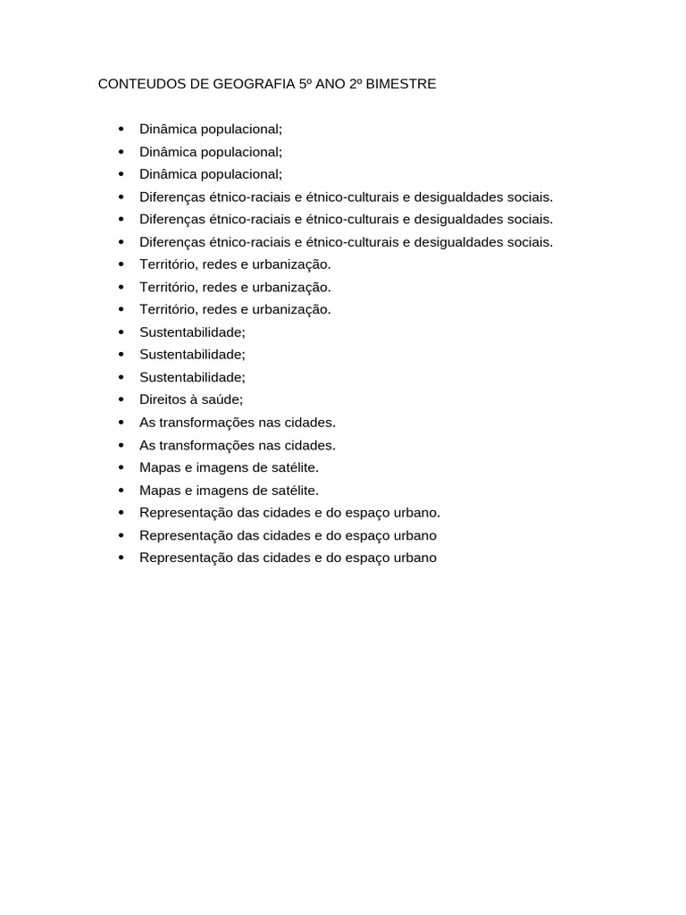 Conteúdos de Geografia 5º Ano - 2º Bimestre | PDF