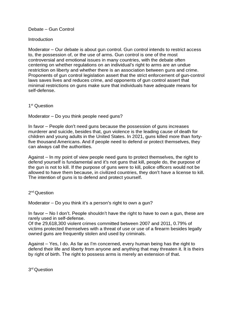 Debate - Gun Control | PDF | Gun Control | Gun Politics In The United ...