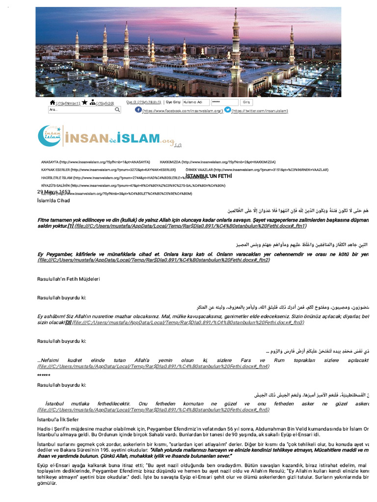 İstanbul'un Fethi (Vaaz) | PDF