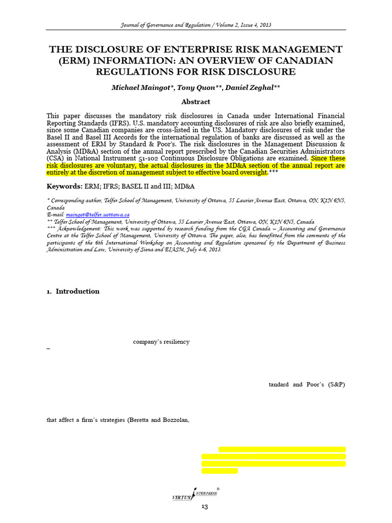Risk Disclosure Canada | PDF | Generally Accepted Accounting Principles ...
