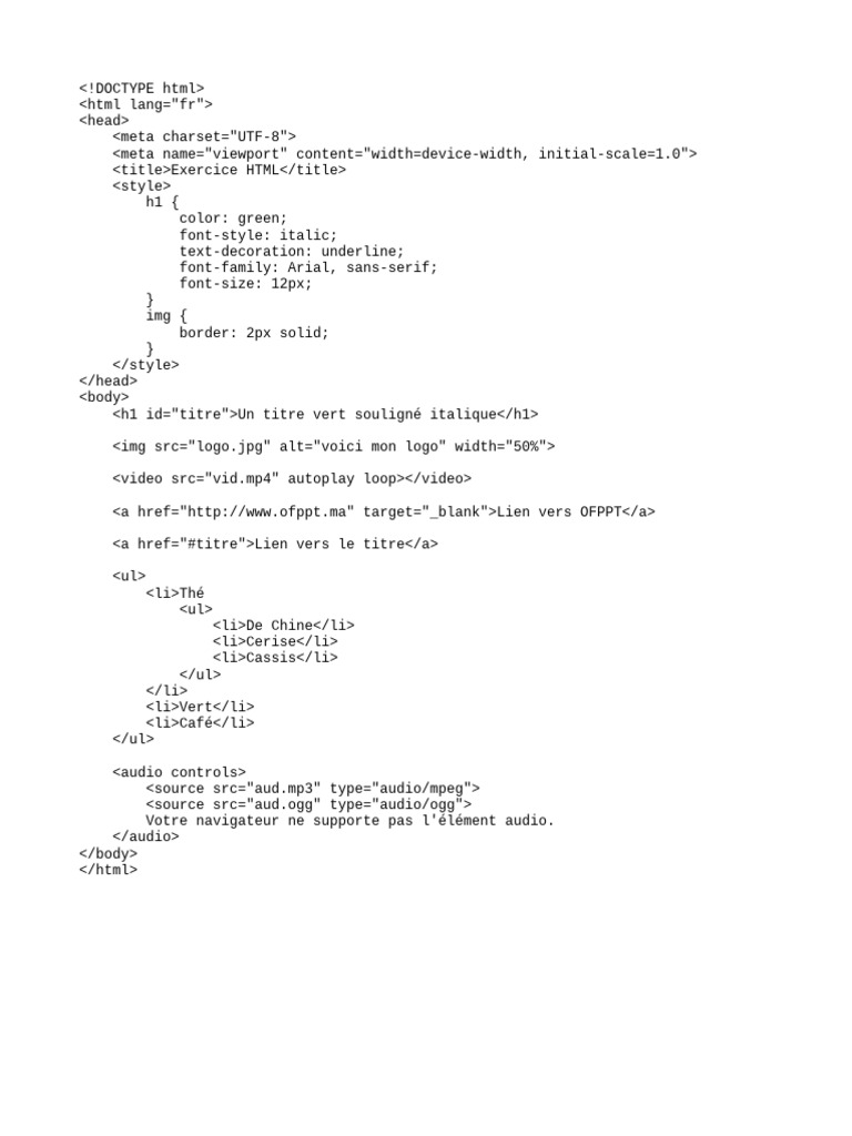 Exercice HTML avec médias et liens | PDF | Ordinateurs