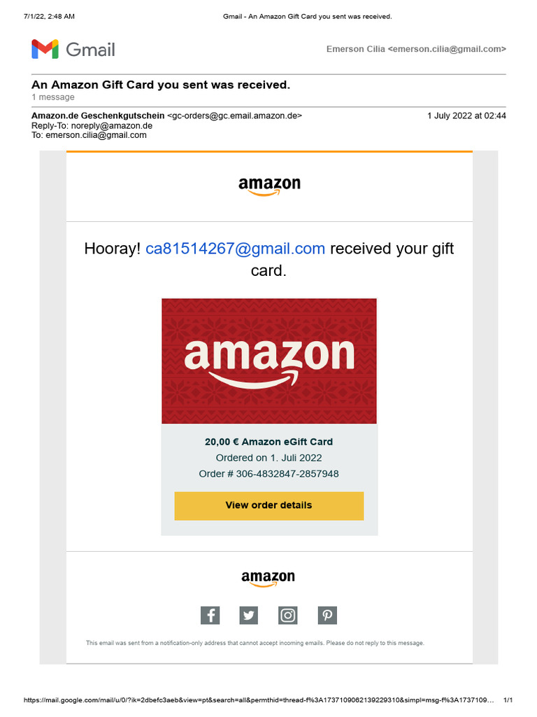 Amazon Gift Card Delivery Confirmation | PDF