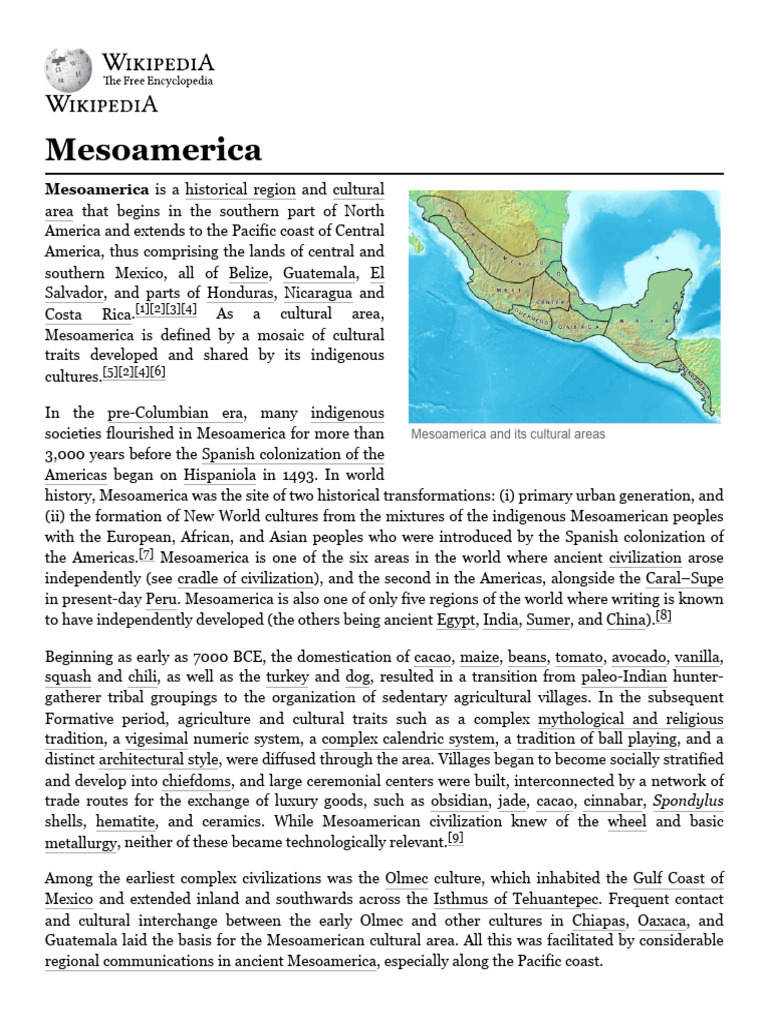 Mesoamerica Wikipedia Pdf Mesoamerica Maya Civilization