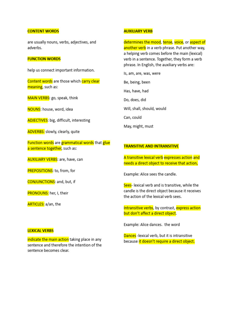 Understanding Content and Function Words | PDF | Verb | Grammatical Tense