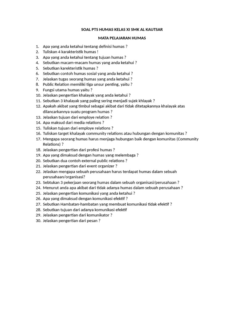 Pts Humas Kelas Xii | PDF | Pengembangan Diri