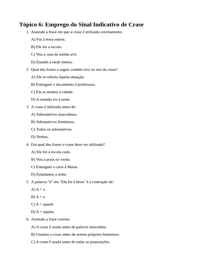 Uso Correto da Crase em Frases | PDF | Linguística | Famílias linguísticas