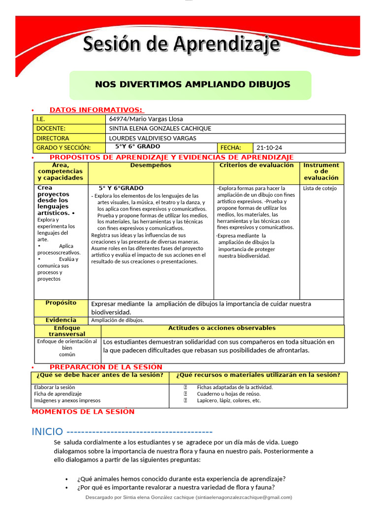 Sesion de Arte Ampliamos Dibujos | PDF | Evaluación | Dibujo