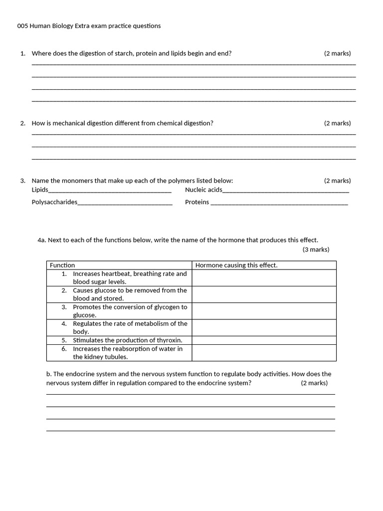 Human Biology Exam Practice Questions | PDF | Dominance (Genetics ...