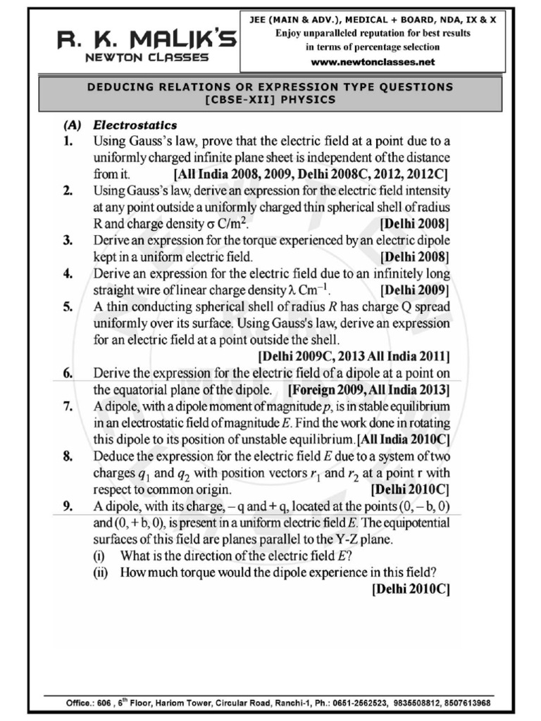 Physics Question Bank For 12th Board | PDF