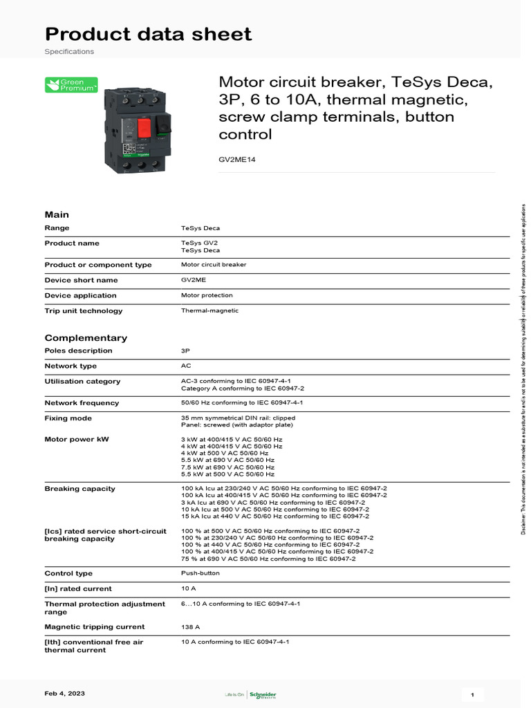 TeSys Deca - Frame 2 - GV2ME14 | PDF | Alternating Current | Electrical ...