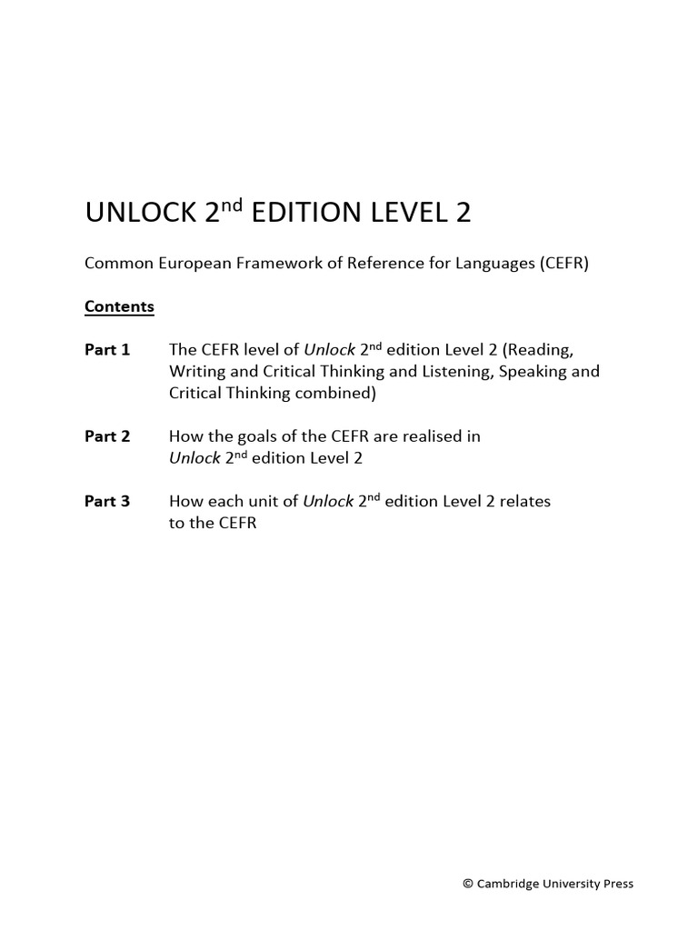 CEFR A2 Overview for Unlock Level 2 | PDF | Communication | Conversation