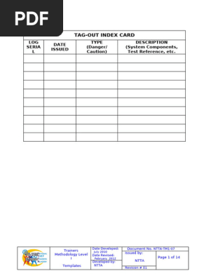 Tag Out Index Card