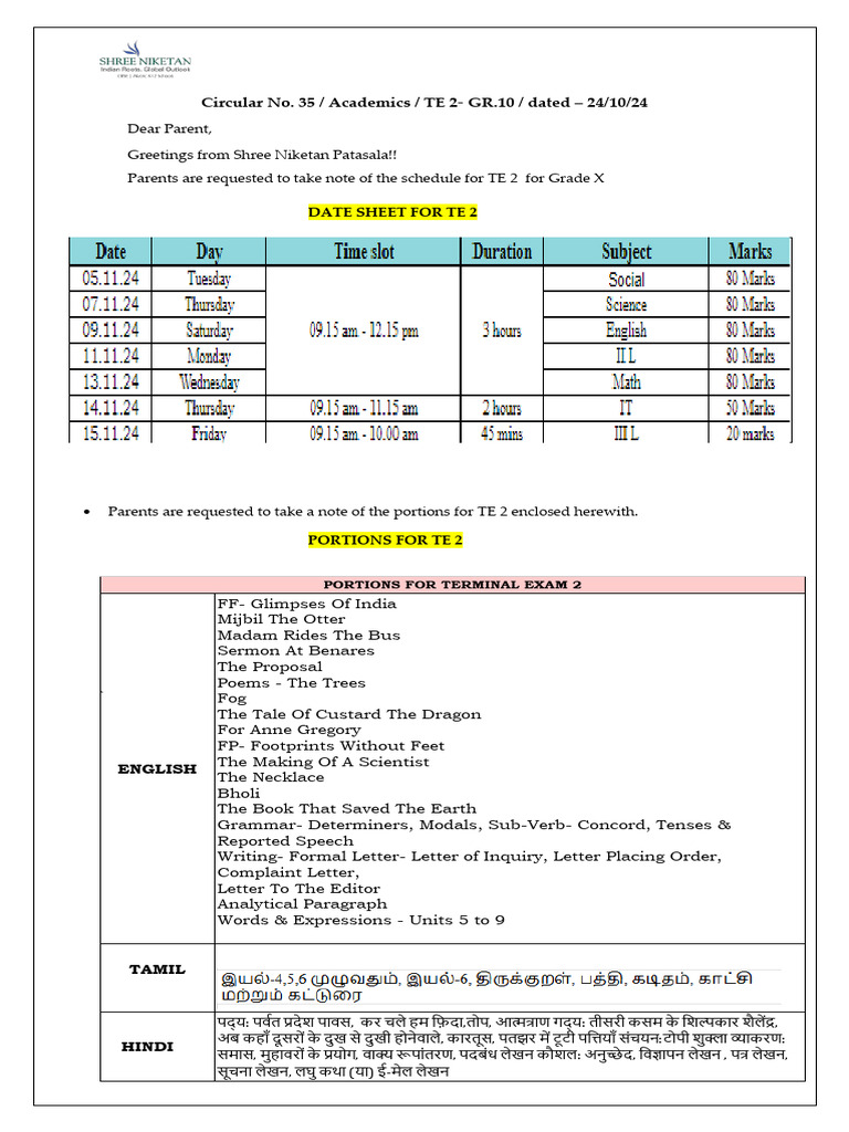 G10 TE 2 DATE SHEET Edited | PDF