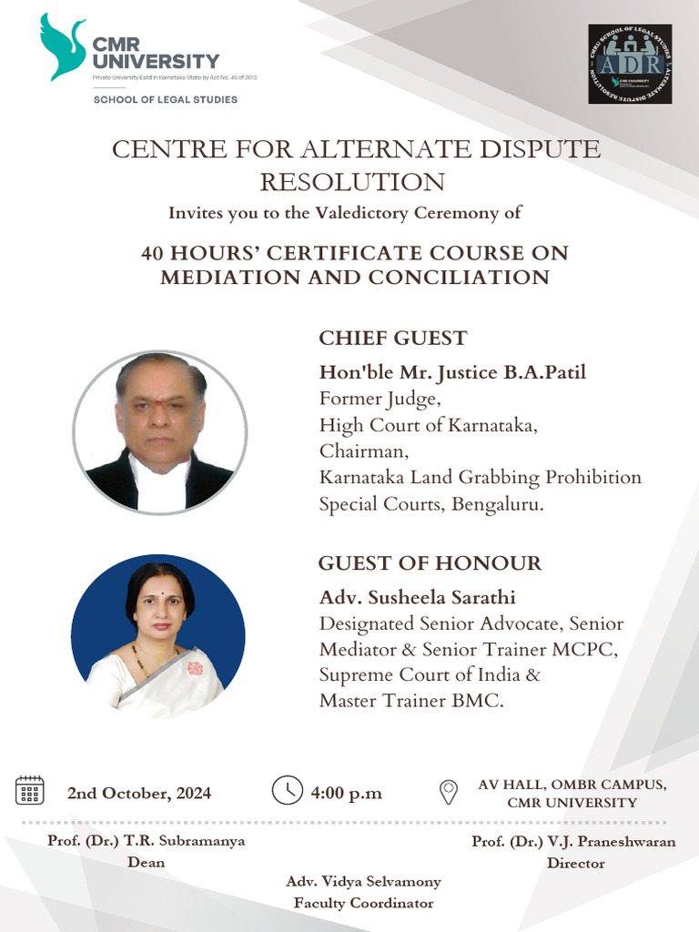 Invite - 40 HOURS CERTIFICATE COURSE ON MEDIATION AND CONCILIATION ...