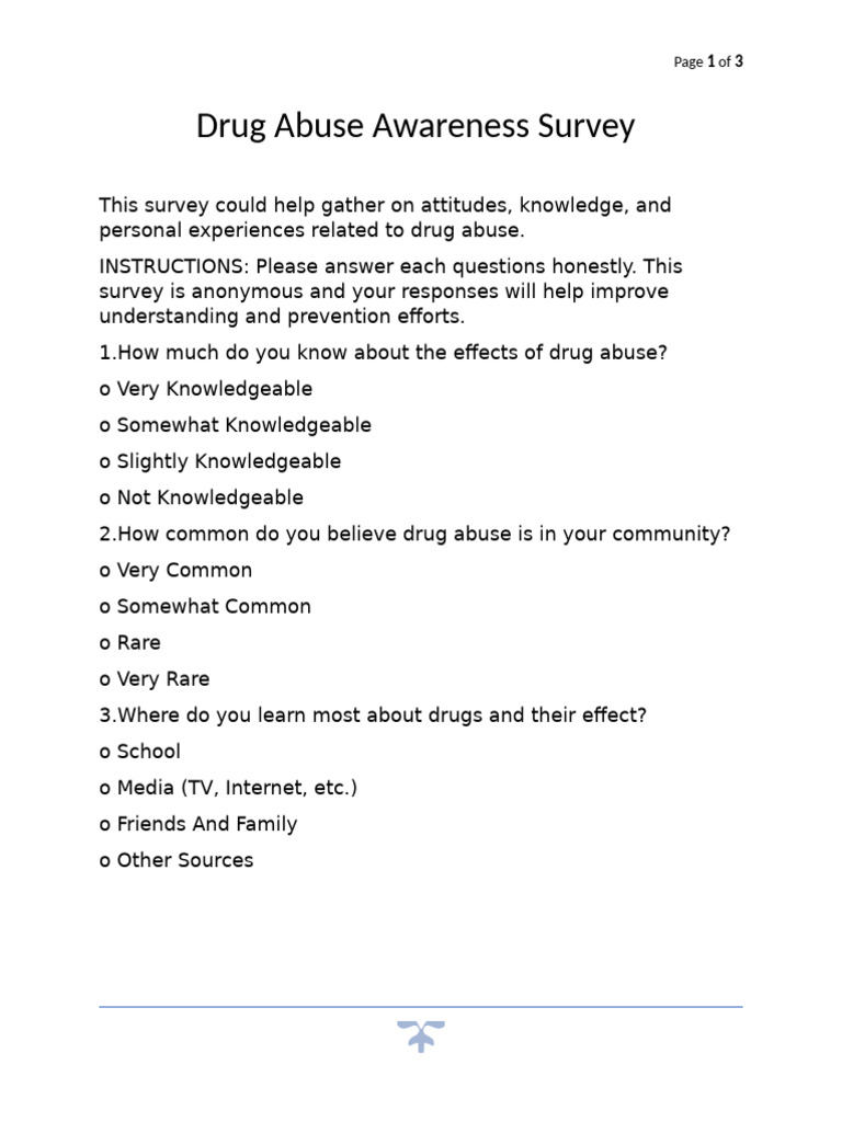 Drug Abuse Awareness Survey Insights | PDF