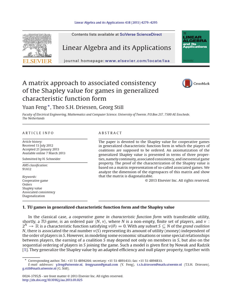Shapley Value Consistency in Games | PDF | Eigenvalues And Eigenvectors ...