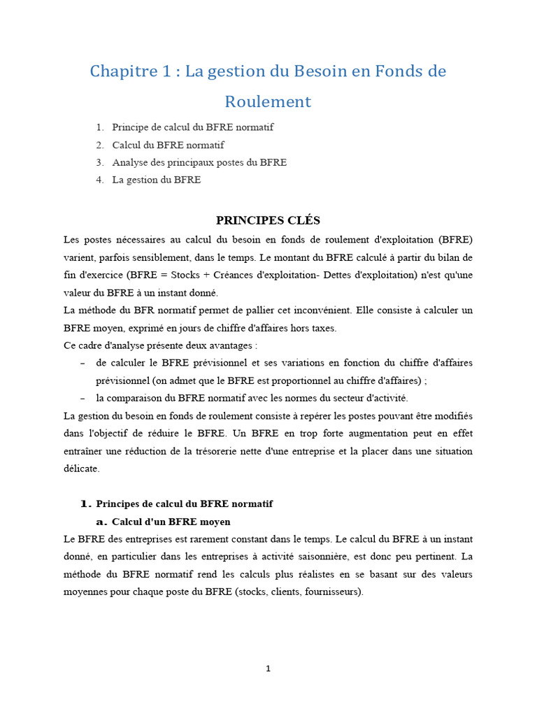 Gestion et calcul du BFRE normatif | PDF | Fonds de roulement | Économie